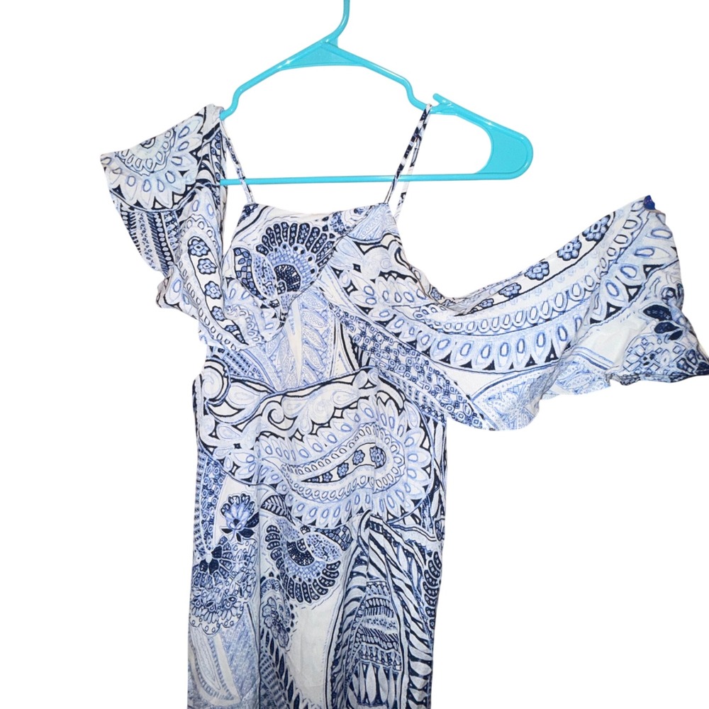 Fifteen Twenty Maxi Dress XS Blue Paisley Cold Shoulder Ruffle Boho‎